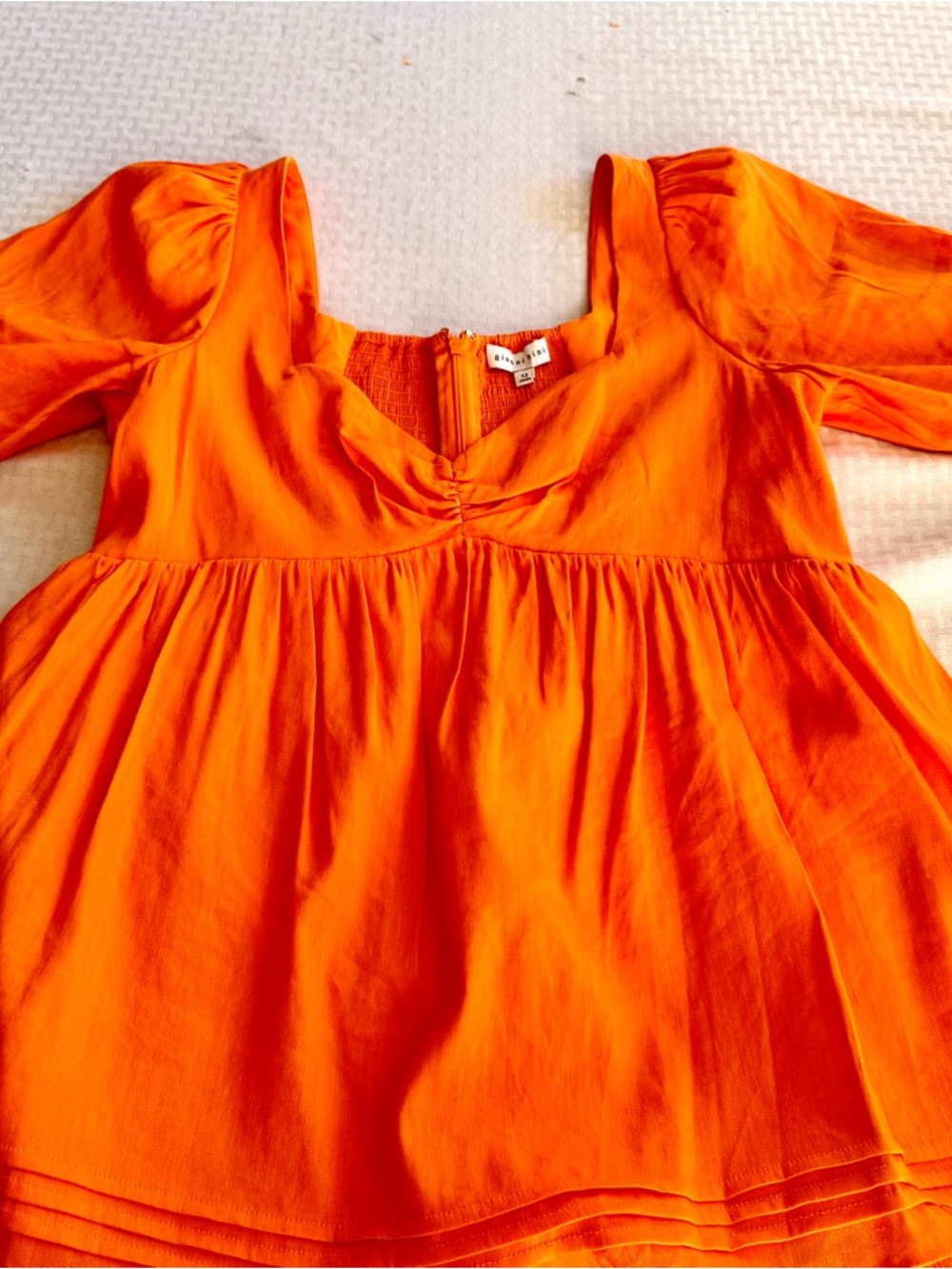 Gianni Bini Orange Linen Blend Babydoll Dress Puff Sleeve Cottagecore 12 - Picture 11 of 16